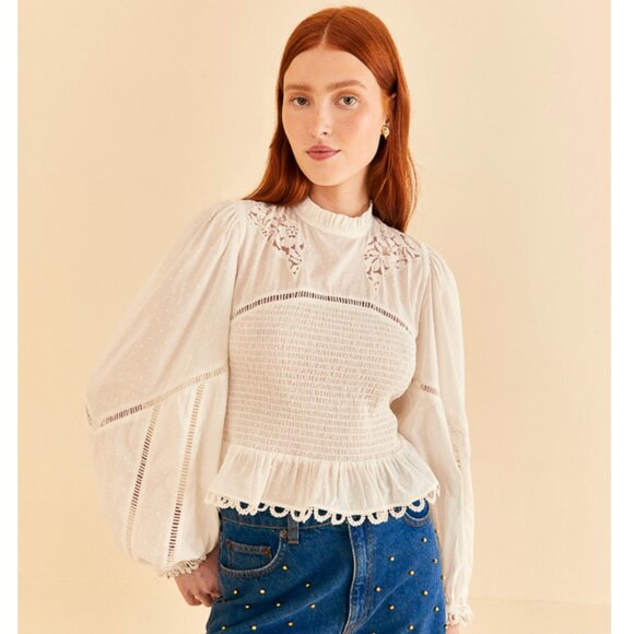 NWT FARM Rio White Lace Blouse SIZE XS 100% cotton - Picture 1 of 8